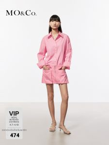 MO&Co. | Spliced Denim Shirt Mini Dress with Pocket Cotton Design