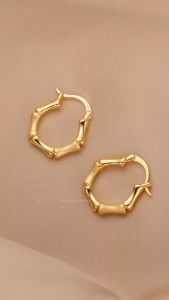 18K Saudi Gold Pawnable Cool Wind High Rising Bamboo Joint Light Sand Earrings for Women
