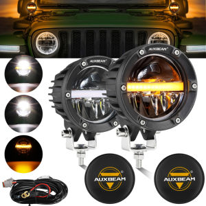 4 Inch Round Offroad Lights 2PCS 110W 11000LM Driving Light Pods White Lights with Amber DRL Design Super Bright 5050 SMD LED Work Fog Light with Wiring Harness for Truck Pickup SUV ATV UTV 4x4