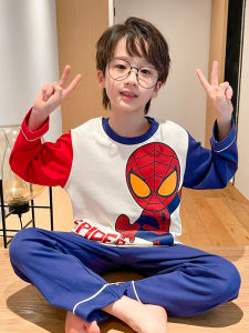 Pure Cotton Spiderman Pyjamas Long Sleeve Home Clothes for Boys Kids Baby Autumn Cartoon Air Conditioned Sleepwear Set