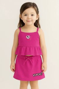 Cute Ribbed Ruffle Top and Skirt Set for Girls 1-10 Years Old