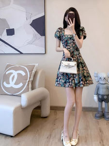 Stylish Vintage French Design Tea Dress With Square Neck
