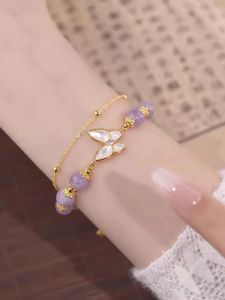 Butterfly Hand Chain for Women with Natural Purple Crystal Alloy Silver Plated Gold Dragonfly Insect Pattern Polished Design