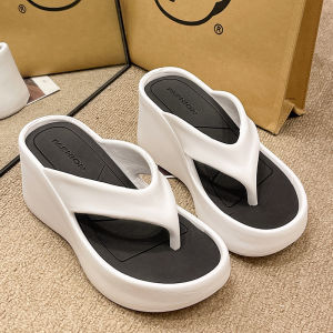 Fashionable Thick Heel Black Sandals Women Summer Outdoor Wear Heightening Slope Heel Anti-Slip Beachside Beach Slippers