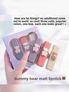 MONLEYTA | Bear Soft Candy Velvet Lipstick Set Unstainable Affordable Tomato Milk Tea Color Enhancing Long-lasting Makeup Kit For Students