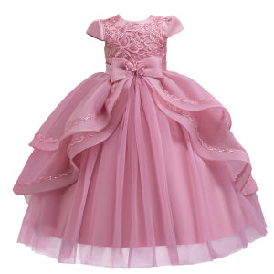 6 Kích Thước 4 Màu Sắc Gown Cho bé gái Ăn Mặc Trẻ Em Maxi Sequin thêu hoa Bow Cô Gái Váy Cưới Lớp Cô Gái tiệc sinh nhật Cô Gái Đầm công chúa Chụp Ảnh Trang Phục Đàn Piano Hiệu Suất Tuổi 3 Đến 12