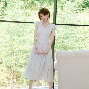 Elegant French Style Embroidered V-Neck Waist-Cinching White Dress