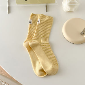 Pure Color Bunching Socks Children Pure Cotton Spring & Fall Heel Cloth Label Tube Socks Ins Tide Cream Japanese and Korean Academic Style Socks