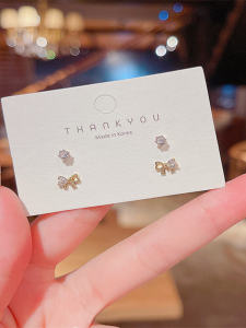 S925 Silver Needle Earrings Korean Style New Butterfly Knot Zirconia Studs with Ear Care Set for Women