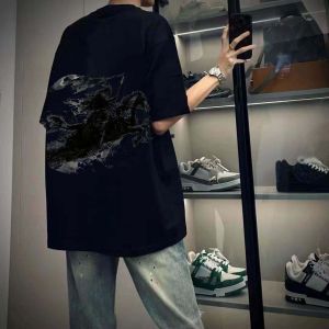 Large Size 300 Pounds Retro Ink Print Short Sleeve Mens T-shirt Summer Trendy Loose round Neck Five Sleeve Tops Casual Wear