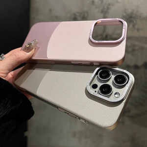 CrashStar Luxury Contrast Color Stitching Leather Matte Hard Shockproof Phone Case For iPhone 16 15 14 Pro Max Plus 13 12 11 Pro Max Fashion Frosted Ultra Thin Phone Casing Cover Shell With Metal Lens Camera Protection Hot Sale