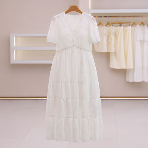 Slim Fit V-Neck Pure Color Dress With Elastic Cuff Decoration