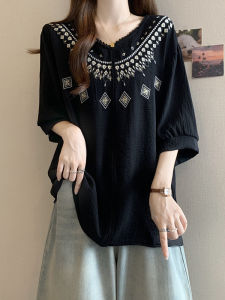 AIYITI | Embroidered Loose-Fitting Shirt Summer