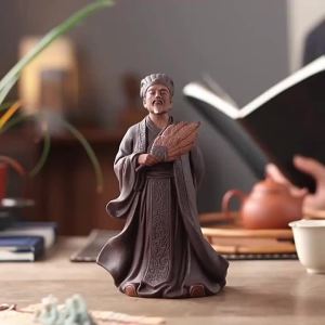 Ceramic Zhuge Liang Figurine Ceramic Statue Holding Feather Fan Traditional Chinese Feng Shui Decor Home Office Table Ornament