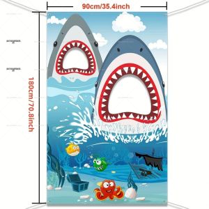 Phông Nền Ảnh Hình Cá Mập Dưới Biển Bạch Tuộc Hoạt Hình Thiết Kế Tàu Đắm Chìm Đạo Cụ Chụp Ảnh Tự Sướng Cho Trang Trí Tiệc Bể Bơi Bãi Biển Mùa Hè