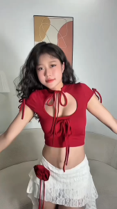 CR_ Set áo corset buộc dây ren outfit dự tiệc nữ tính set vintage áo tay ngắn đan dây Jenny kèm váy ngắn Ren đính hoa tua rua