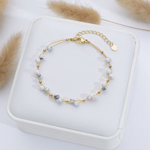 Womens 4mm Natural Stone Bracelet with Adjustable Heart Clasp Bangle Jewelry Gift - One Size Fits Most (16+4cm)