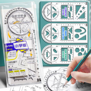 Multifunctional Geometric Ruler Drawing Ruler Plastic Template Ruler Measuring Ruler Geometric Drafting Tool for Student School Office Supplies