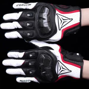 Motowolf Sarung Tangan Motor Racing Kulit Asli Anti Fall Finger Touch 0305