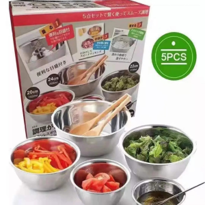 5pcs / set Kitchen Baking tools Stainless Steel Bowl Vegetable Salad Bowl Mixing