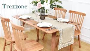 Linen Rustic Farmhouse Style Short Table Runner Beige Lace Basic Flax Dresser Scarf 36 Inch