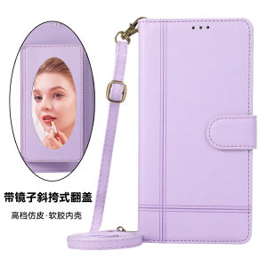 Flip Cover Phone Case with Mirror Strap Crossbody Full Protection for  15Pro Max 14Plus 13 12 Multi-Card Slot Wallet Case