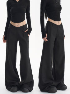 Quần Ống Rộng Màu Đen Cạp Thấp Cho Nữ Mùa Thu Phong Cách Mới Quần Ống Rộng Rộng Rãi Dài Đến Sàn Quần Ống Rộng Nhỏ