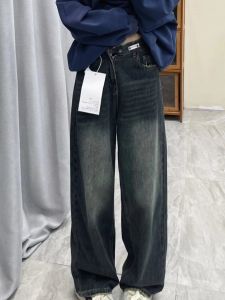 High Waist Straight Leg Jeans Women plus Size Pear Shape Body Design Wide Leg Long Pants Casual Style Faded Effect Denim