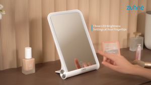 ZUHNE Halo Foldable LED Mirror – 10” Portable USB Rechargeable Adjustable Brightness Travel-Friendly Makeup Mirror