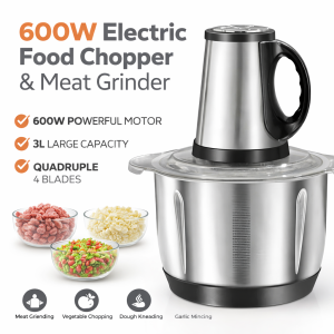 Electric Food Chopper 600W 3L Stainless Steel Meat Grinder 3-Speed Food Processor Quad 4-Blade Home Kitchen Appliance