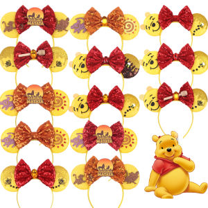 2025 Disney Winnie The PoohหูHeadband 5 "เลื่อมBow Hairbandสําหรับเด็กผู้หญิงเทศกาลปาร์ตี้DIYอุปกรณ์เสริมผมของขวัญBoutique