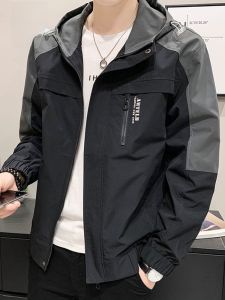 ROMON | Lormen Mens Hooded Jacket Casual Fashionable Windproof Spring Autumn Outdoor Clothing Standard Fit Zipper Closure Long Sleeve