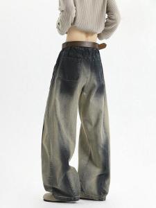 กางเกงยีนส์ทรงหลวมสไตล์อเมริกันสำหรับผู้ชายและผู้หญิง ทรงขากว้าง ทรงหลวม สไตล์ไฮสตรีท ทรงมีตะเข็บตรง ทรงมีตะเข็บตรง