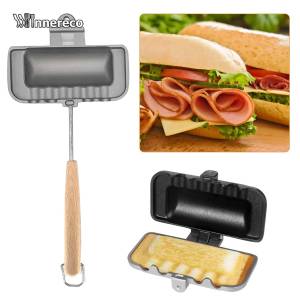 Double-Sided Sandwich Pan Non-Stick Foldable Grill Frying Pan for Bread Toast Breakfast Machine Pancake Maker Toast Grill Pan for Gas/Indoor Use Breakfast Press with Even Heating Pancakes Omelets Maker for Kitchen/Dorm/Office