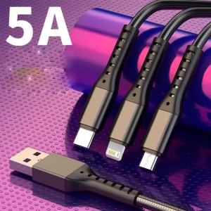 Cáp USB 3 Trong 1 Đa Cổng Sạc Nhanh Micro USB & Type C Cho iPhone 17/16/15 Pro Max Xiaomi Samsung - Cáp Sạc
