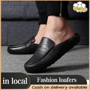 【Local Shipping】Mens Summer Rubber Half Loafer Shoes For Men Leather Half Slippers Comfortable and Breathable Slip On Shoes For Men