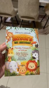 Safari Themed Birthday Invitation Card with Envelope - Cute Zoo Forest Animals Invite - Wild One - Personalized