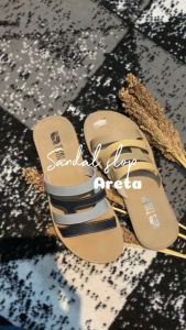 ARETA 3LOOK Sandal Wanita Slop Kokop Slide Sandal Flat Teplek Motif Kombinasi Sandal Kulit Wanita Flat Color Series Terbaru 2024