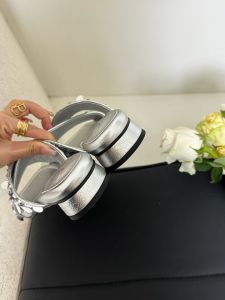 Silver round Heel Sandals Womens Summer Outdoor Wear Breathable Slip-On Shoes Korean Style Youth Footwear PU Material