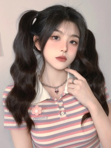 New Chinese Style Wavy Hair Extensions Womens Side Bun Fake Braids Natural Lazy Low Ponytail Double Tail Artificial Hair