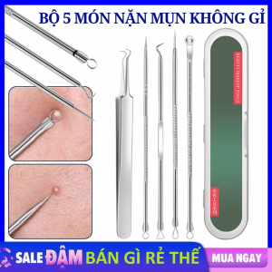 Hộp 5 Món Cây Nặn Mụn 2 Đầu Chuyên Nghiệp Bằng Thép Không Gỉ - Que Lấy Mụn Đầu Đen Nhíp Gắp Mụn Đa Năng / Dụng Cụ Lấy Mụn 5 Món Lấy Mụn Đầu Đen Mụn Bọc Trứng Cá Đa Năng - Dụng Cụ Làm Đẹp