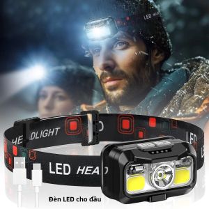 Đèn Pha LED Siêu Sáng 1200 Lumen Có Thể Sạc Lại Với Cảm Biến Chuyển Động Đèn Pin Chống Nước Để Cắm Trại Đi Bộ Đường Dài Chạy Bộ - Đèn Trắng Đỏ