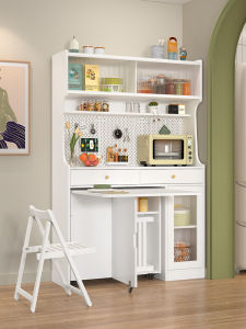 QIANGXIANG | Foldable Cream-White Dining Table with Sideboard and Wall Storage Space