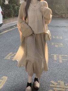 New Chinese Zen Style Long Sleeve Knitted Open Cardigan Strap Half Skirt Women Spring Autumn New Gentle Wind Set Soft Fabric