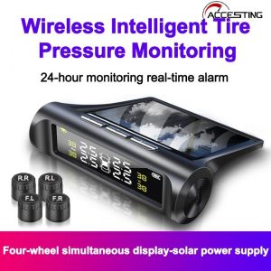 TPMS Wireless Tire Pressure Monitoring System Solar Car Tyre Pressure Alarm LCD Display Tempera-ture Warning With 4 External Sensors