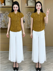 YOUFAN | Retro Printed Short Sleeve Blouse