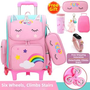 Le Mei |Waterproof Climbing Stairs Bookbag with Wheels for Girls