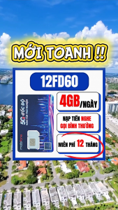 SIM 4G 5G Mobifone 12FD60 Miễn Phí 12 Tháng Vào Mạng Tốc Độ Cao 4GB/Ngày (120GB/tháng) Lướt Mạng Thoải Mái Không Lag | FREESHIP - CHƯA KÍCH HOẠT