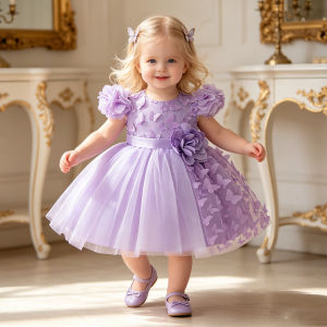 Elegant Butterfly Party Baby Girl Dress Toddler 1st Birthday Bridesmaids Wedding Prom Dresses Kids Tulle Flower Baptism Costumes