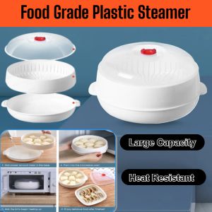 Microwave Oven Steamer Plastic Food-Grade Steamer Box Bun Steaming Bowl With Lid For Home Heating Cooking Kitchen Tools